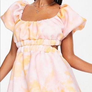 ASOS bubble smock open back skater dress in tie dye print